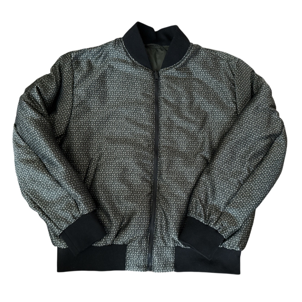 WRK Jacquard Reversible Bomber Jacket Men’s Large Olive and Black Patterned